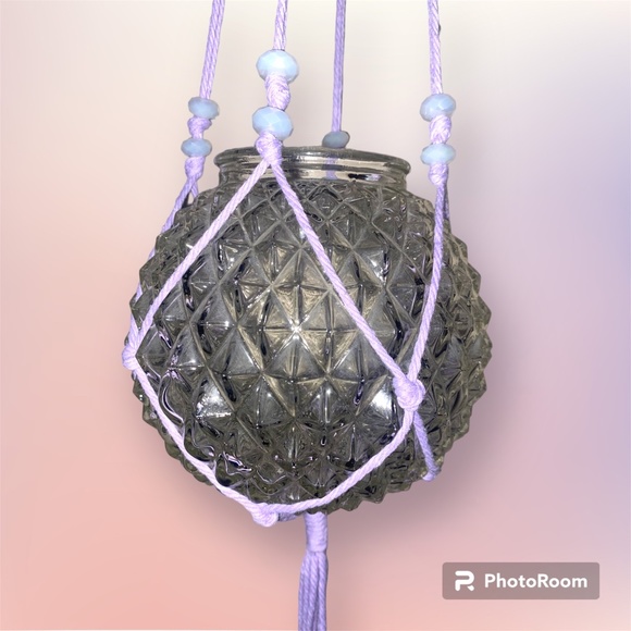 Hand Crafted Custom Macrame Plant or Light Hanger with Planter Pot - Picture 6 of 9